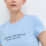 Armani Exchange tricou din bumbac femei, culoarea turcoaz
