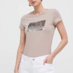 Armani Exchange tricou din bumbac culoarea bej