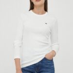 Lacoste longsleeve din bumbac culoarea alb