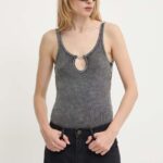 Diesel body UFBY-D-OVAL-COTTON-RIB-BODYSUIT femei, culoarea gri, A15365.0LKAR