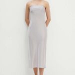 Samsoe Samsoe rochie in amestec de matase SAEinA culoarea gri, midi, mulata, F24200158