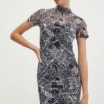 Hugo Blue rochie culoarea gri, ini, mulata, 50520114