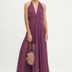 Rotate rochie Chifin Haltineck Dress culoarea violet, maxi, evazati, 1129001364