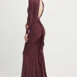 Elisabetta Finchi rochie culoarea bordo, maxi, mulata, AB61646E2