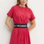 Karl Lagerfeld rochie in bumbac culoarea roz, ini, evazati, 245W1351