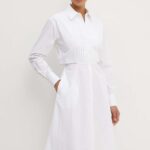 Karl Lagerfeld rochie in bumbac culoarea alb, midi, evazati, 245W1303