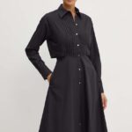 Karl Lagerfeld rochie in bumbac culoareinegru, midi, evazati, 245W1303