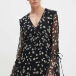 The Kooples rochie de matase culoareinegru, ini, evazati, FROB29005K