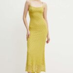 Bardot rochie AinI culoarea verde, maxi, evazati, 57998DB1