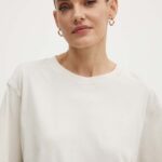Boss Orange tricou din bumbac femei, culoarea bej, 50520820