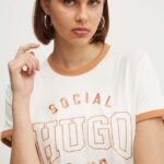 HUGO tricou din bumbac femei, culoarea bej, 50530170