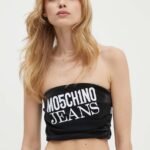 Moschino Jeans top femei, culoarea negru, decolteu spaniol, 0809.8238
