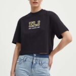 Karl Lagerfeld Jeans tricou din bumbac femei, culoarea negru, 245J1701