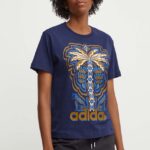 adidas tricou din bumbac x Farm Rio femei, culoarea albastru marin, IV9758