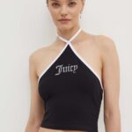 Juicy Couture top CONTRAST CROSS OVER HALTER TOP femei, culoarea negru, JCWCT24304