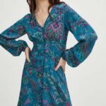 Mediine rochie culoarea turcoaz, midi, evazati
