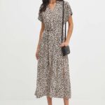Mediine rochie culoarea bej, maxi, evazati