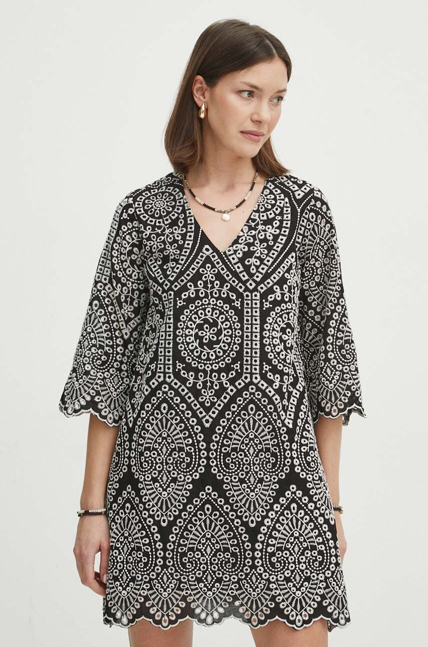 RS24-SUD604-99A_F1 Mediine rochie in bumbac culoareinegru, ini, evazati - imagine 1