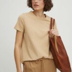 Medicine tricou din bumbac femei, culoarea bej