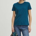 Medicine tricou din bumbac femei, culoarea turcoaz