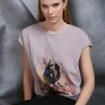 Medicine tricou din bumbac femei, culoarea bej