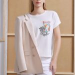 Medicine tricou din bumbac femei, culoarea bej