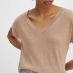Medicine tricou de in femei, culoarea bej