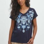 Medicine tricou din bumbac femei, culoarea albastru marin