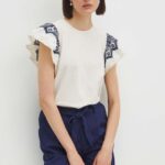 Medicine tricou din bumbac femei, culoarea bej