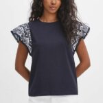 Medicine tricou din bumbac femei, culoarea albastru marin