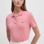 Lacoste tricou din bumbac femei, culoarea alb, cu guler