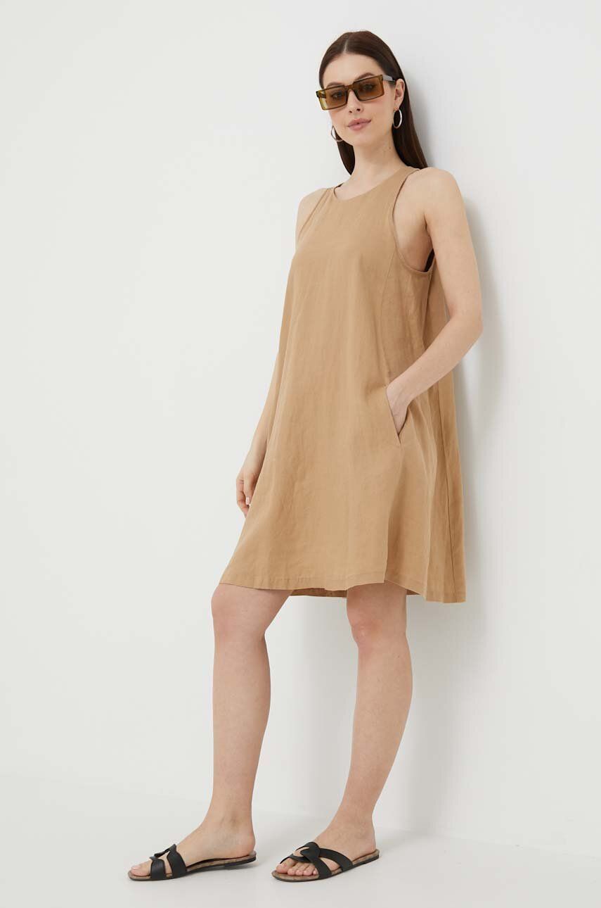 SS23-SUD1DH-12X_F1 United Colors of inetin rochie diin culoarea bej, ini, evazati - imagine 1