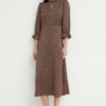 Brins Bazaar rochie Actia Claina culoarea bej, midi, drept