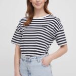 Barbour tricou din bumbac femei, culoarea albastru marin