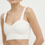 Bardot top din denim EVIANNA culoarea bej, 91376TB