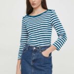 United Colors of Benetton longsleeve din bumbac culoarea albastru marin