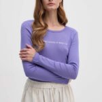 United Colors of Benetton longsleeve din bumbac culoarea violet