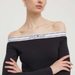 Tommy Jeans longsleeve femei, culoarea negru, decolteu spaniol DW0DW17890