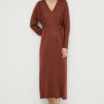 BOSS rochie culoarea maro, midi, evaza??i 50505634