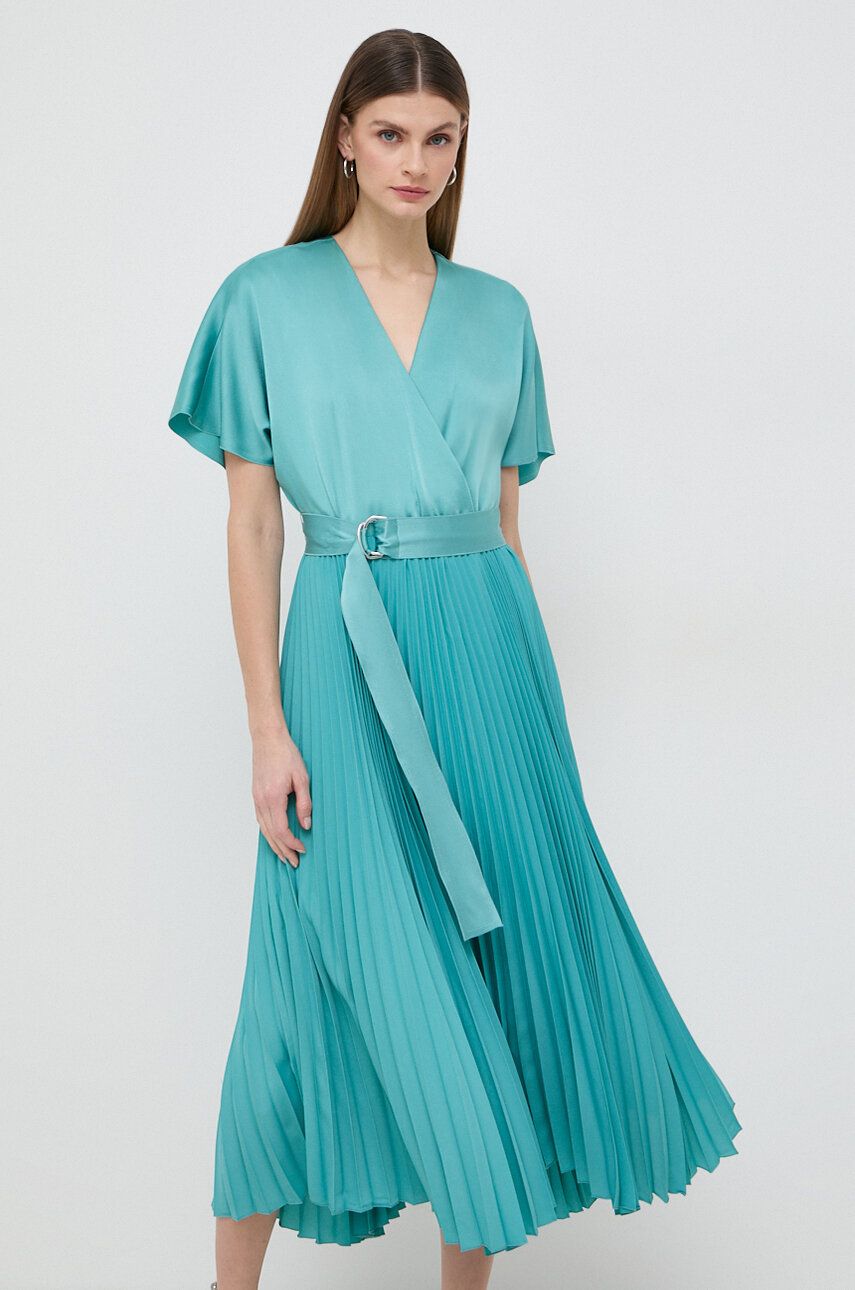 SS24-SUD01W-56X_F1 BOSS rochie culoarea turcoaz, midi, evaza??i 50509057 - imagine 1