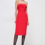 Bardot rochie culoarea rosu, midi, drept