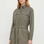 Pepe Jins rochie Beate culoarea verde, ini, drept