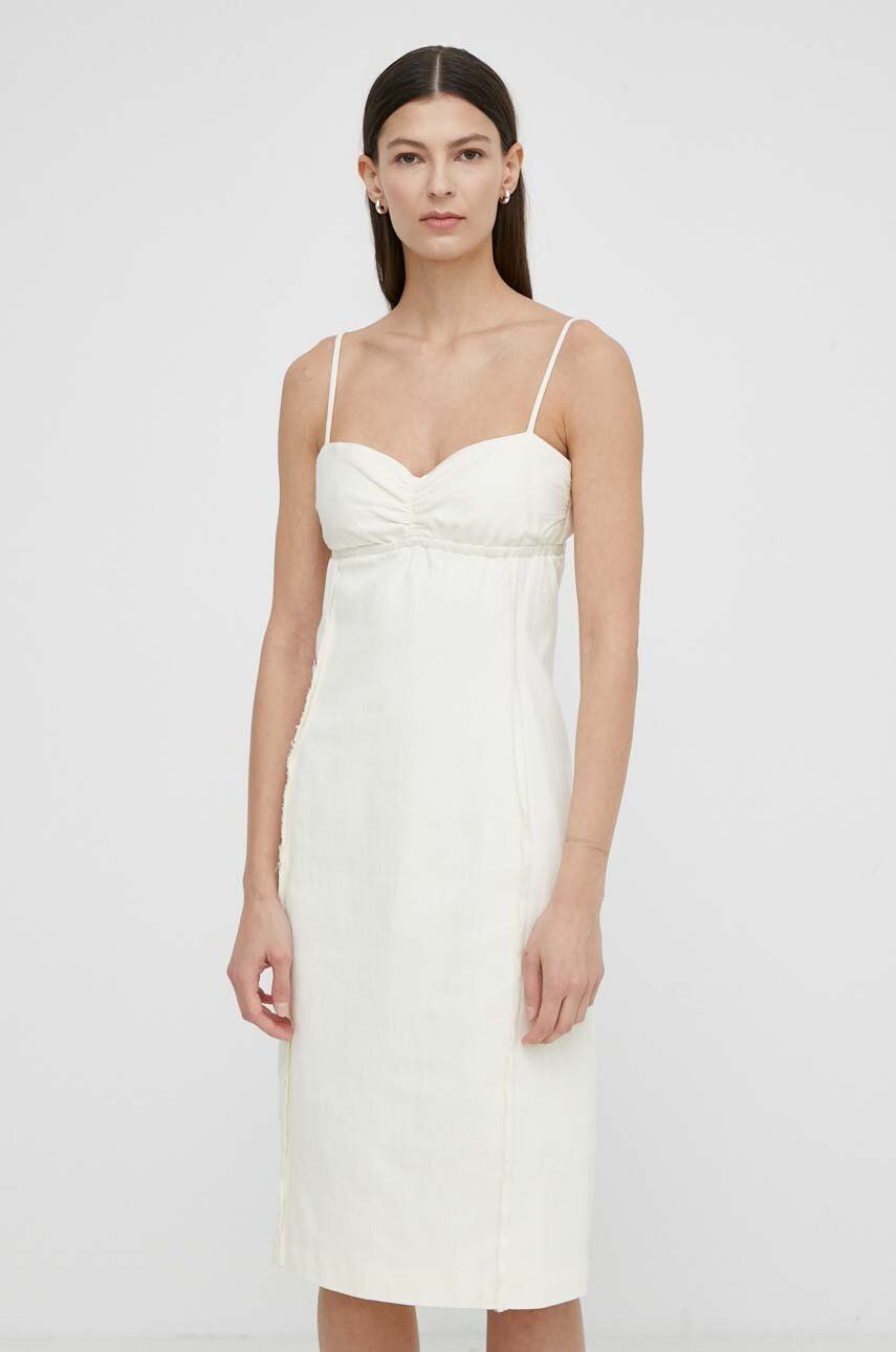 SS24-SUD0PL-01X_F1 Samsoe Samsoe rochie in amestec dein SALIMA culoarea bej, midi, drept, F24100067 - imagine 1