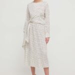 Marella rochie culoarea alb, midi, evaza??i 2413220000000