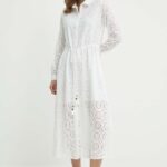 Pepe Jins rochie in bumbac ETHEL culoarea bej, midi, evazati, PL953477