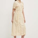 Pepe Jins rochie EVEinDA culoarea bej, midi, evazati, PL953482