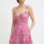 Pepe Jins rochie jins inISE culoarea roz, ini, evazati, PL953499