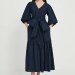 Barbour rochie diin Modin Heritage culoarea albastru main, maxi, evazati, LDR0770