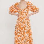 Billaing rochie in bumbac culoarea portoctiu, midi, evazati