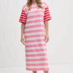 United Colors of inetin rochie in bumbac culoarea roz, midi, oversize